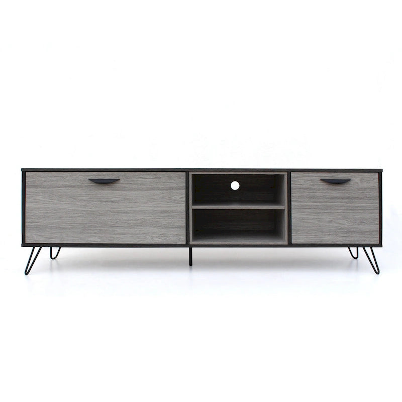 Meuble console TV multimédia, 2 étagères, gris 71 pouces