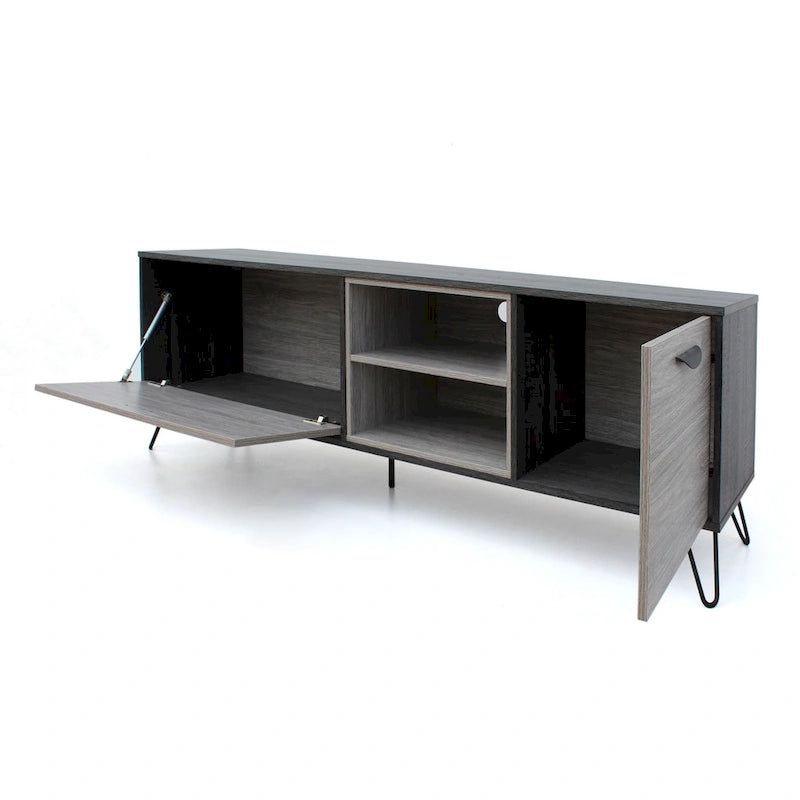 Meuble console TV multimédia, 2 étagères, gris 71 pouces