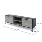 Meuble console TV multimédia, 2 étagères, gris 71 pouces