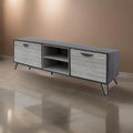 Meuble console TV multimédia, 2 étagères, gris 71 pouces
