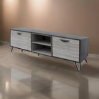 Meuble console TV multimédia, 2 étagères, gris 71 pouces
