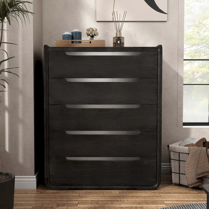Commode à 5 tiroirs en bois massif moderne – Chiffonnier et meuble de rangement pour chambre à coucher