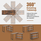 Table d'appoint de canapé en L rotative à 360° avec roulettes et étagère de rangement