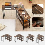 Table d'appoint de canapé en L rotative à 360° avec roulettes et étagère de rangement