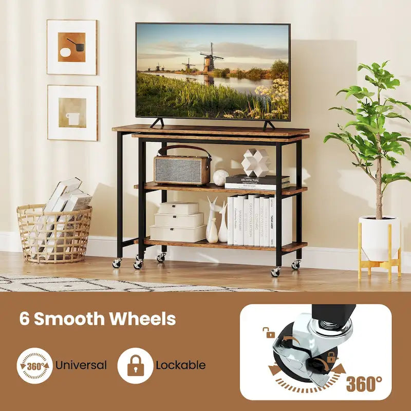 Table d'appoint de canapé en L rotative à 360° avec roulettes et étagère de rangement