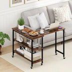 Table d'appoint de canapé en L rotative à 360° avec roulettes et étagère de rangement