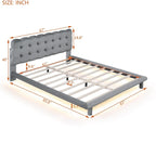 Cadre de lit plateforme capitonné en velours avec éclairage LED et tête de lit capitonnée