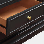 Console TV bicolore avec portes en verre et étagères réglables