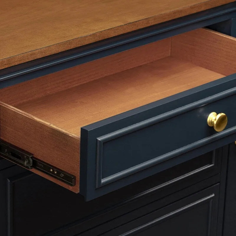 Console TV bicolore avec portes en verre et étagères réglables