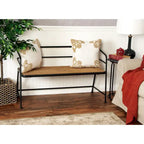 Banc en métal noir avec assise en bois – Assise pour entrée et salon