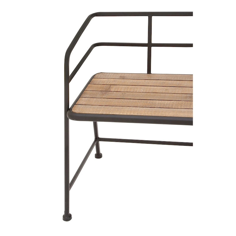 Banc en métal noir avec assise en bois – Assise pour entrée et salon