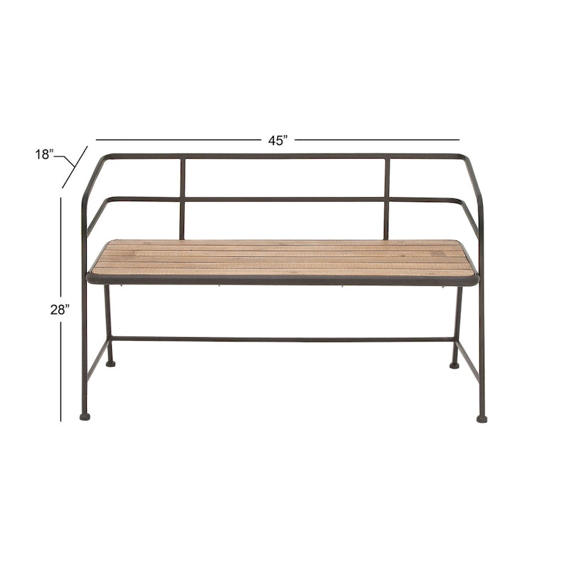 Banc en métal noir avec assise en bois – Assise pour entrée et salon