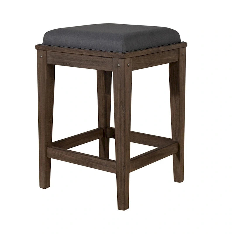 Tabouret console rembourré en bois patiné et étain antique