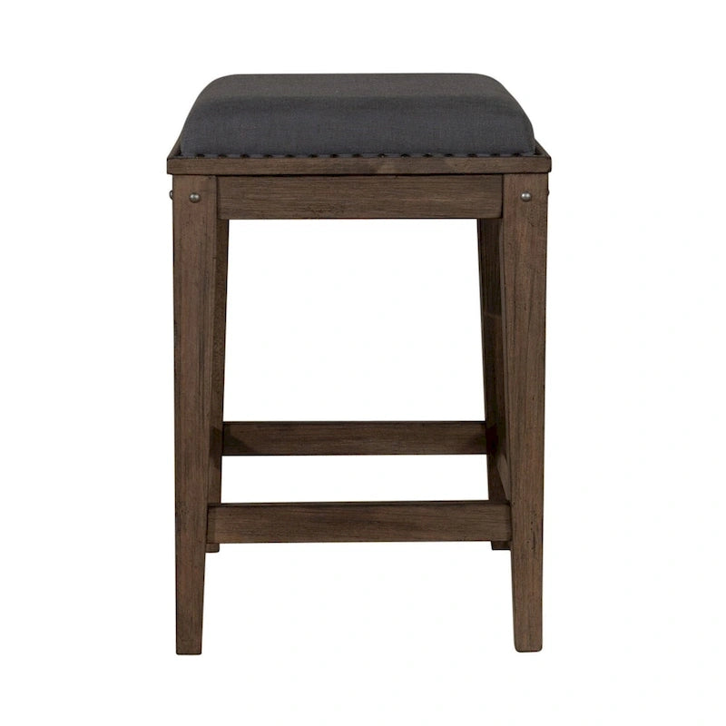 Tabouret console rembourré en bois patiné et étain antique
