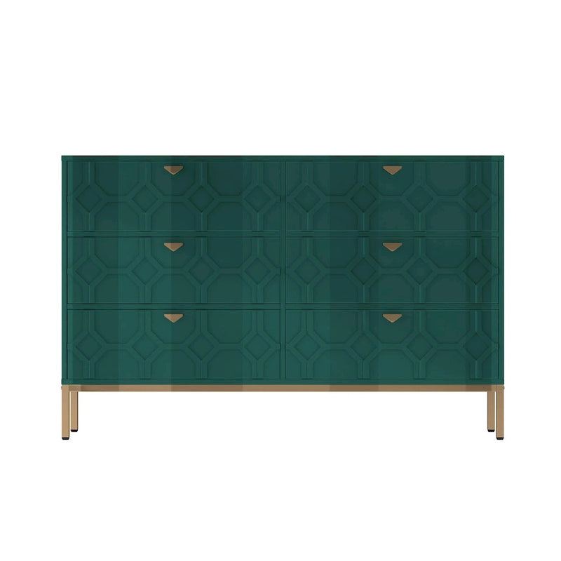 Commode double 6 tiroirs avec pieds dorés et motif nid d'abeille