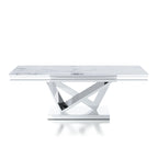 Table basse "Glam" de 51 pouces avec plateau en similicuir marbre et pied chromé