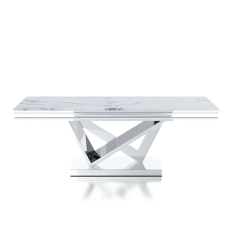 Table basse "Glam" de 51 pouces avec plateau en similicuir marbre et pied chromé
