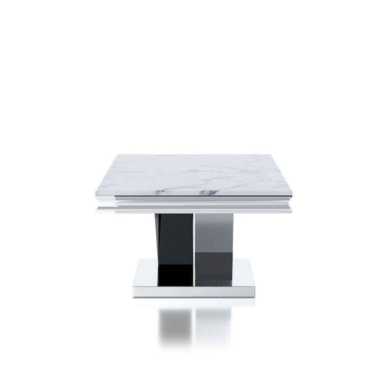 Table basse "Glam" de 51 pouces avec plateau en similicuir marbre et pied chromé