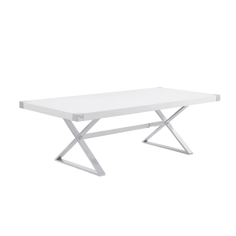 Table à manger moderne avec plateau en bois laqué blanc lisse