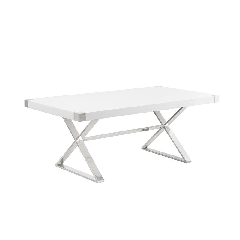 Table à manger moderne avec plateau en bois laqué blanc lisse