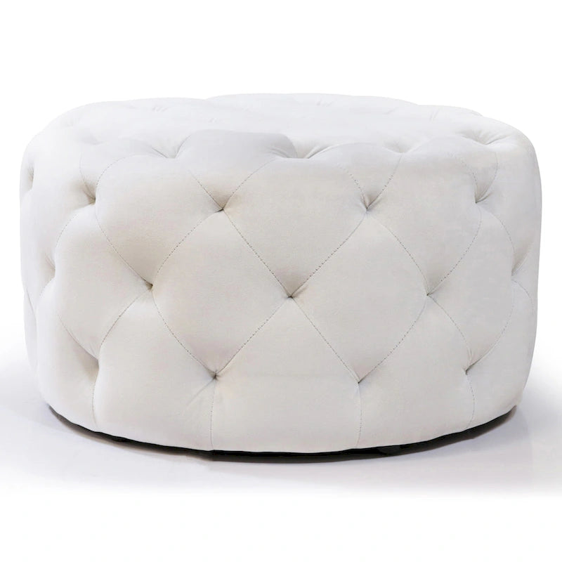 Ottoman rond capitonné en velours de 61 cm – Repose-pieds, siège d'appoint ou table d'appoint