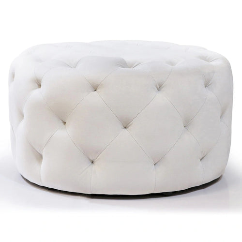 Ottoman rond capitonné en velours de 61 cm – Repose-pieds, siège d'appoint ou table d'appoint