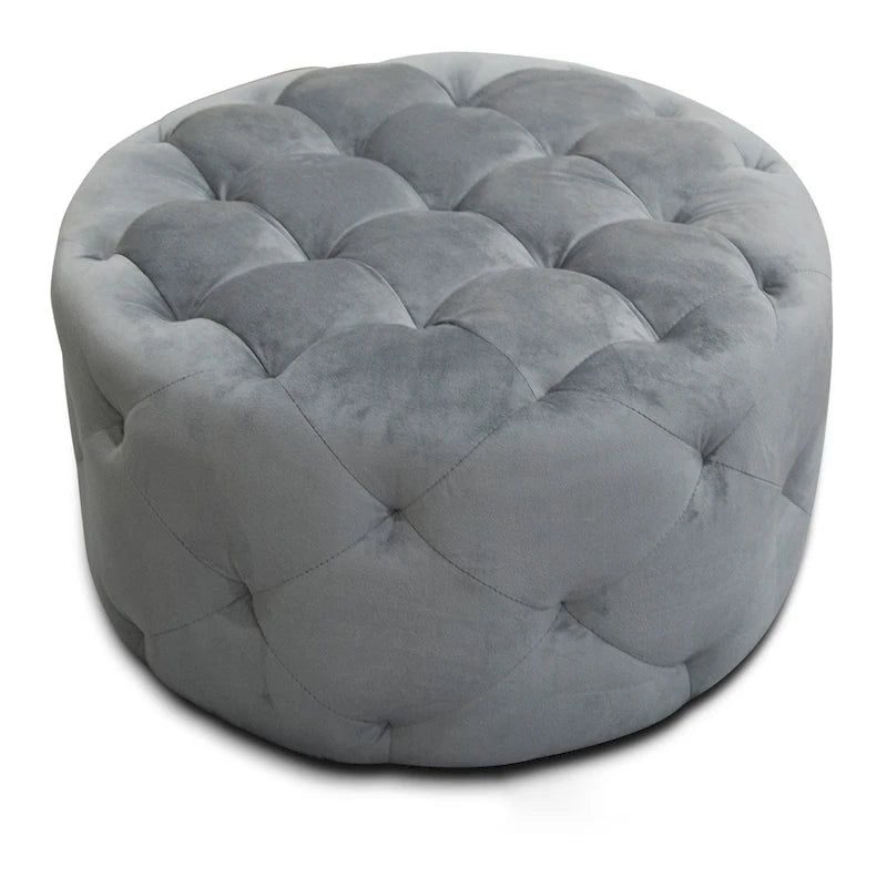 Ottoman rond capitonné en velours de 61 cm – Repose-pieds, siège d'appoint ou table d'appoint