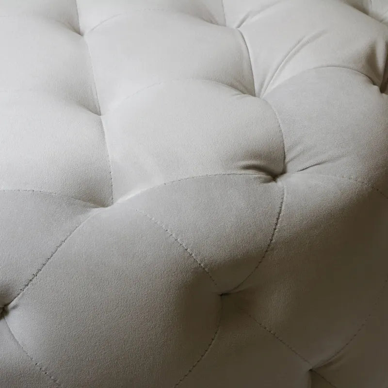 Ottoman rond capitonné en velours de 61 cm – Repose-pieds, siège d'appoint ou table d'appoint