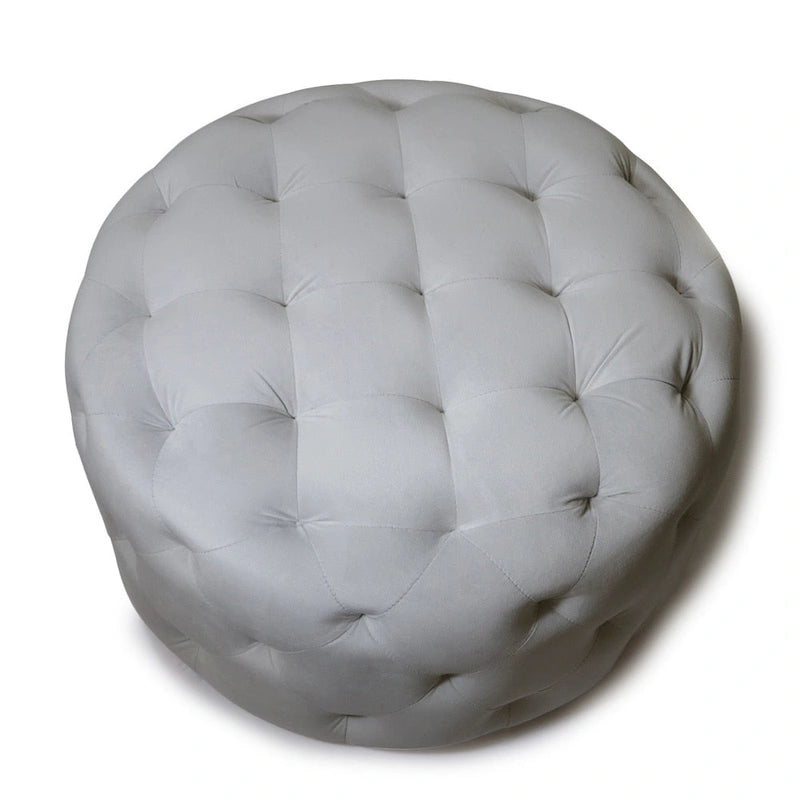 Ottoman rond capitonné en velours de 61 cm – Repose-pieds, siège d'appoint ou table d'appoint