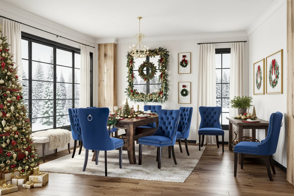 Dining Chairs Set of 6, Luxury Upholstered Velvet Kitchen Chairs Side Chair with Padded Seat Back and Solid Wood Legs - N/A