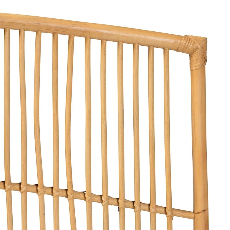 Tête de lit murale moderne en rotin naturel, style bohème – Grand lit (Queen)