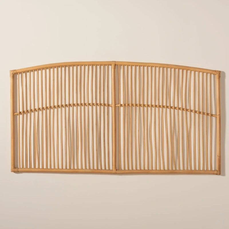 Tête de lit murale moderne en rotin naturel, style bohème – Grand lit (Queen)