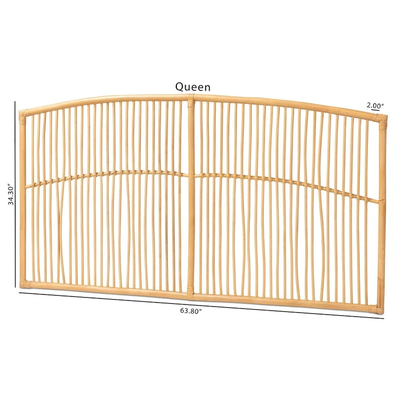 Tête de lit murale moderne en rotin naturel, style bohème – Grand lit (Queen)