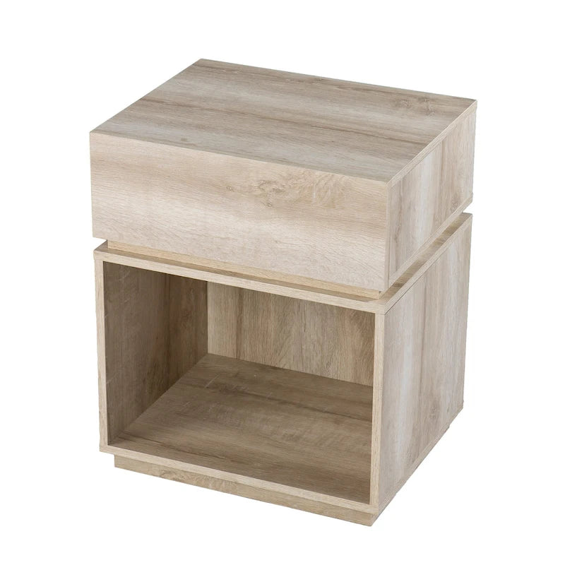 Table d'appoint en bois blanchi de style transitionnel avec station de charge et rangement