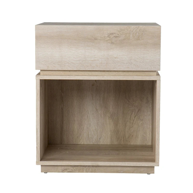 Table d'appoint en bois blanchi de style transitionnel avec station de charge et rangement
