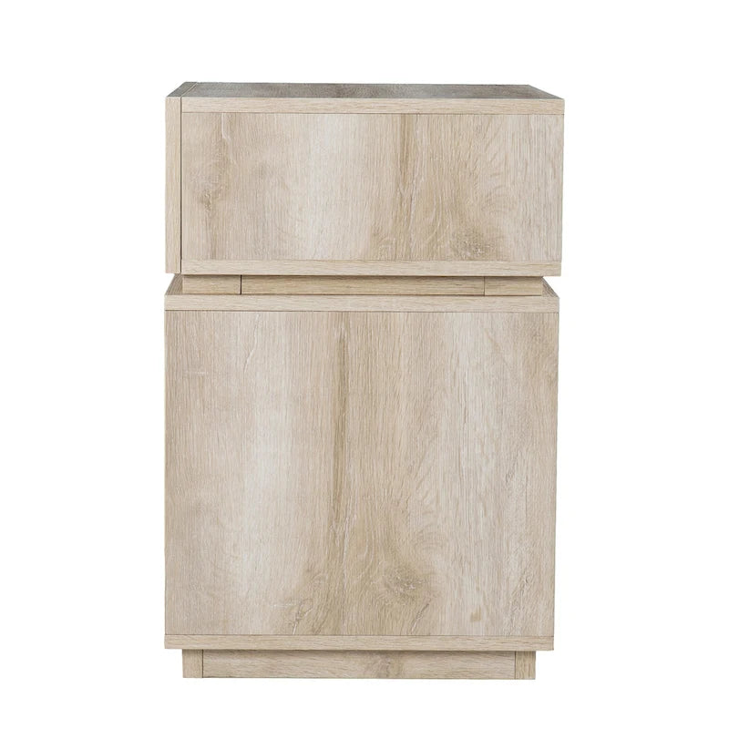 Table d'appoint en bois blanchi de style transitionnel avec station de charge et rangement