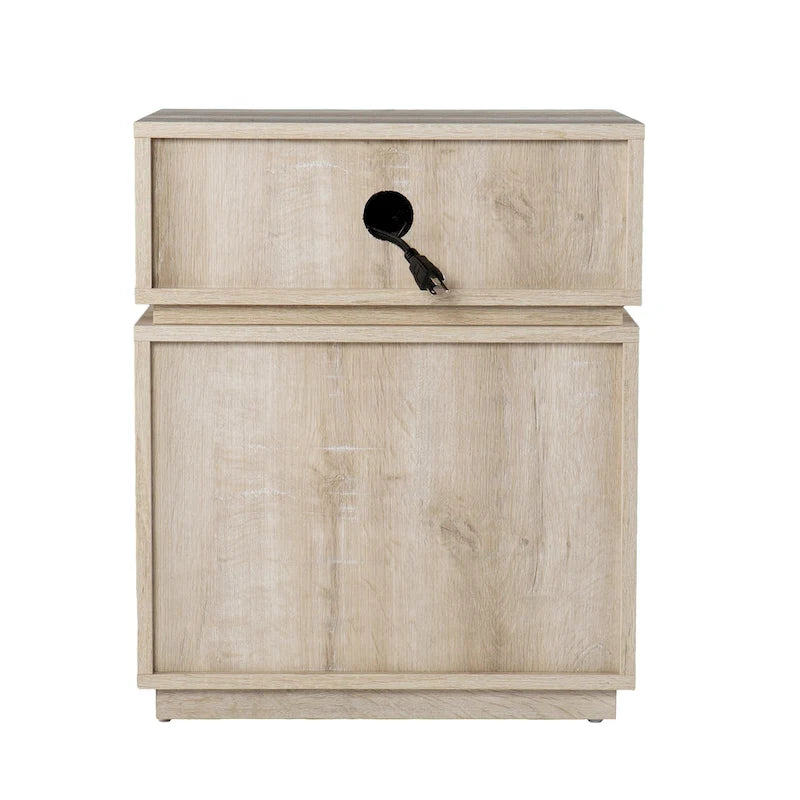 Table d'appoint en bois blanchi de style transitionnel avec station de charge et rangement