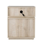 Table d'appoint en bois blanchi de style transitionnel avec station de charge et rangement