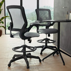 Chaise de bureau ergonomique mi-dossier en maille avec anneau repose-pieds et accoudoirs relevables