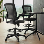 Chaise de bureau ergonomique mi-dossier en maille avec anneau repose-pieds et accoudoirs relevables