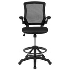 Chaise de bureau ergonomique mi-dossier en maille avec anneau repose-pieds et accoudoirs relevables