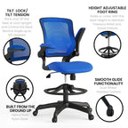 Chaise de bureau ergonomique mi-dossier en maille avec anneau repose-pieds et accoudoirs relevables