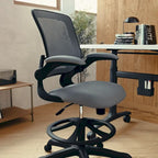 Chaise de bureau ergonomique mi-dossier en maille avec anneau repose-pieds et accoudoirs relevables