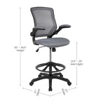 Chaise de bureau ergonomique mi-dossier en maille avec anneau repose-pieds et accoudoirs relevables