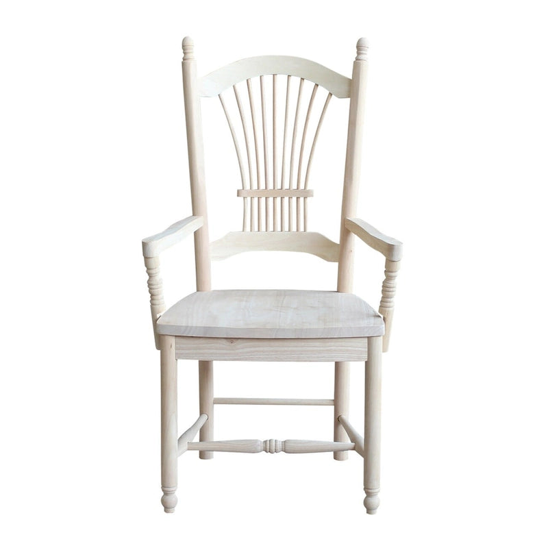 Chaise de salle à manger en bois massif avec dossier en gerbe et accoudoirs – Non finie