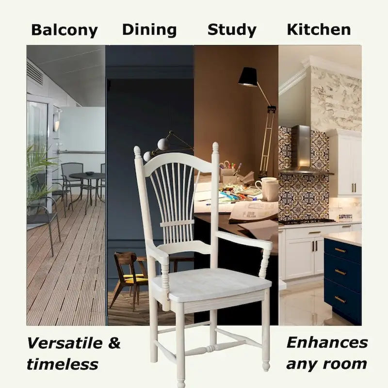 Chaise de salle à manger en bois massif avec dossier en gerbe et accoudoirs – Non finie