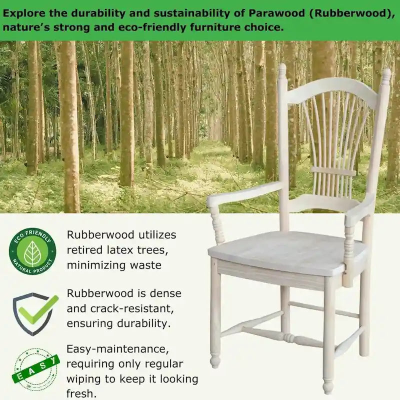 Chaise de salle à manger en bois massif avec dossier en gerbe et accoudoirs – Non finie