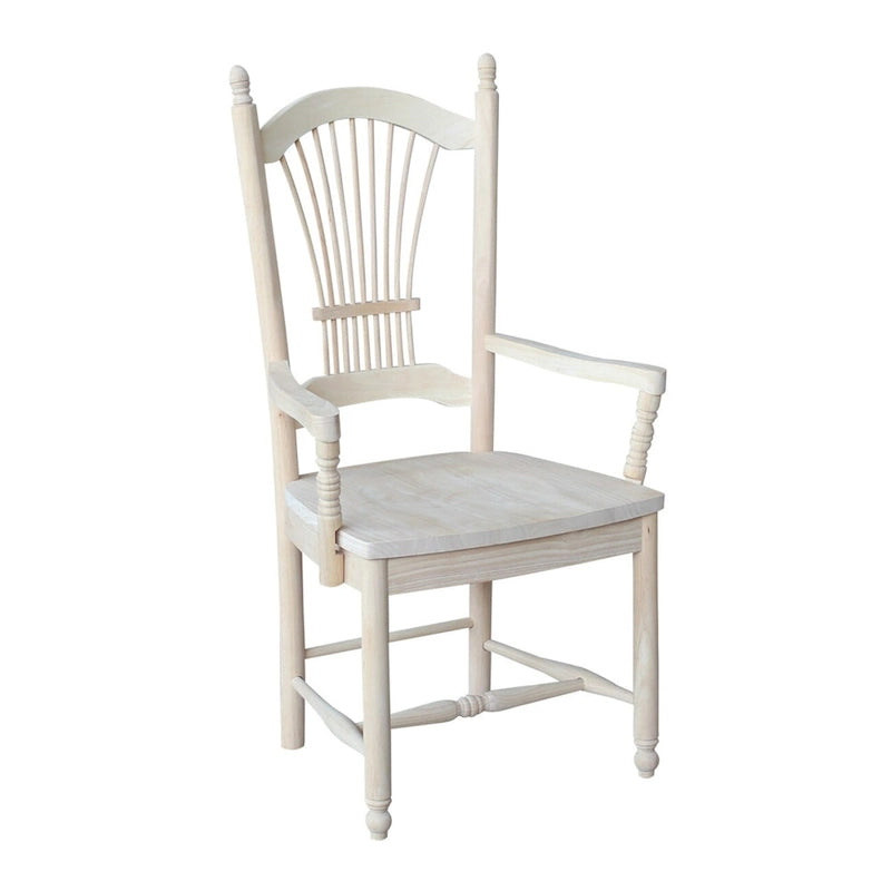 Chaise de salle à manger en bois massif avec dossier en gerbe et accoudoirs – Non finie