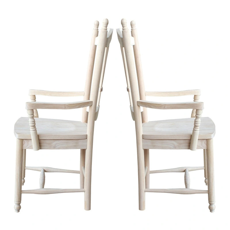 Chaise de salle à manger en bois massif avec dossier en gerbe et accoudoirs – Non finie