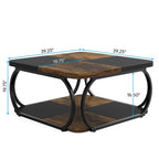 Table basse carrée à 2 niveaux de 99 cm avec cadre en métal pour salon
